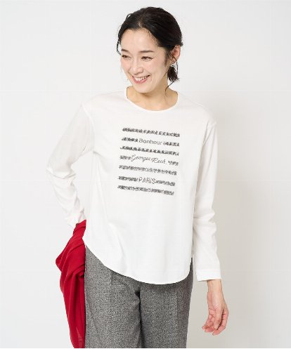 PZKJV26210  スパンコールロゴ刺繍カットソー