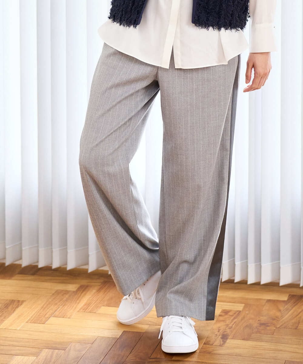 PZLAD32290 GEORGES RECH(ジョルジュ・レッシュ) [日本製]サイドラインウールストライプワイドパンツ ライトグレー