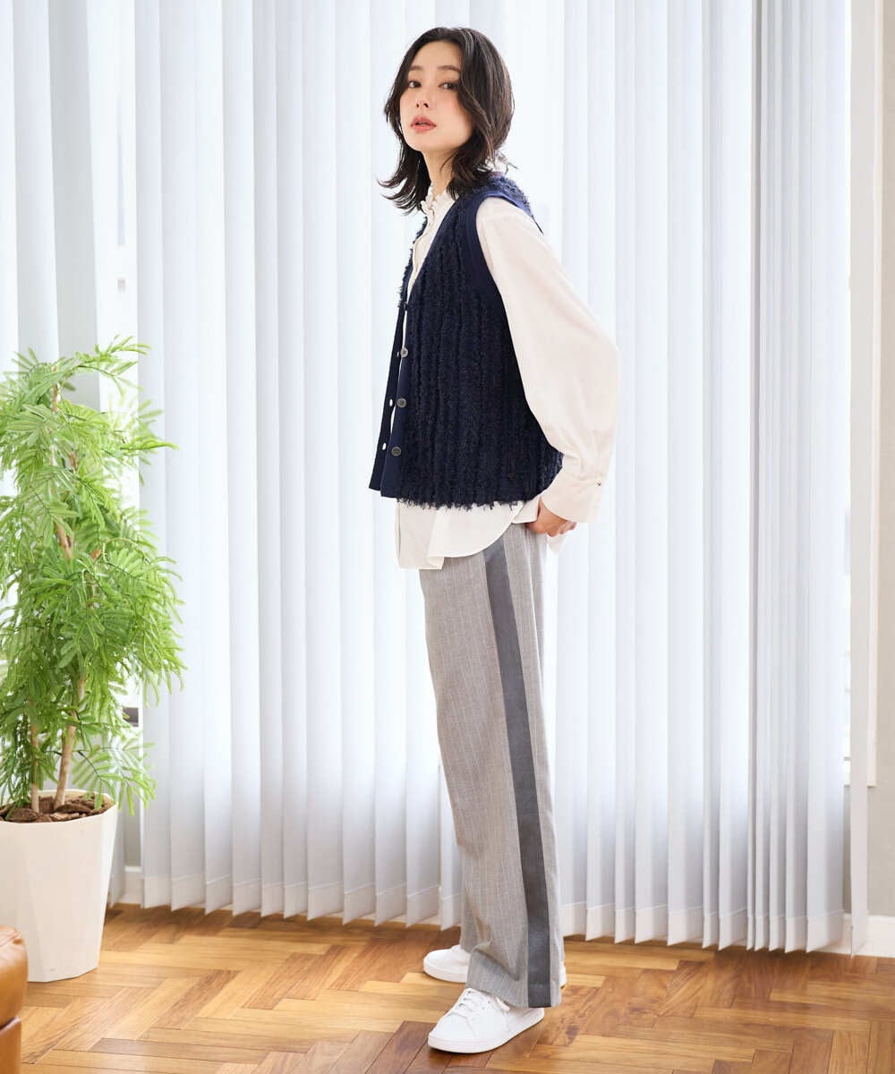 PZLAD32290 GEORGES RECH(ジョルジュ・レッシュ) [日本製]サイドラインウールストライプワイドパンツ ライトグレー