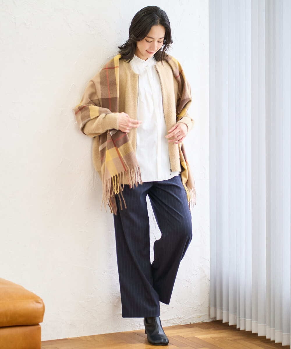 PZLAD32290 GEORGES RECH(ジョルジュ・レッシュ) [日本製]サイドラインウールストライプワイドパンツ ライトグレー