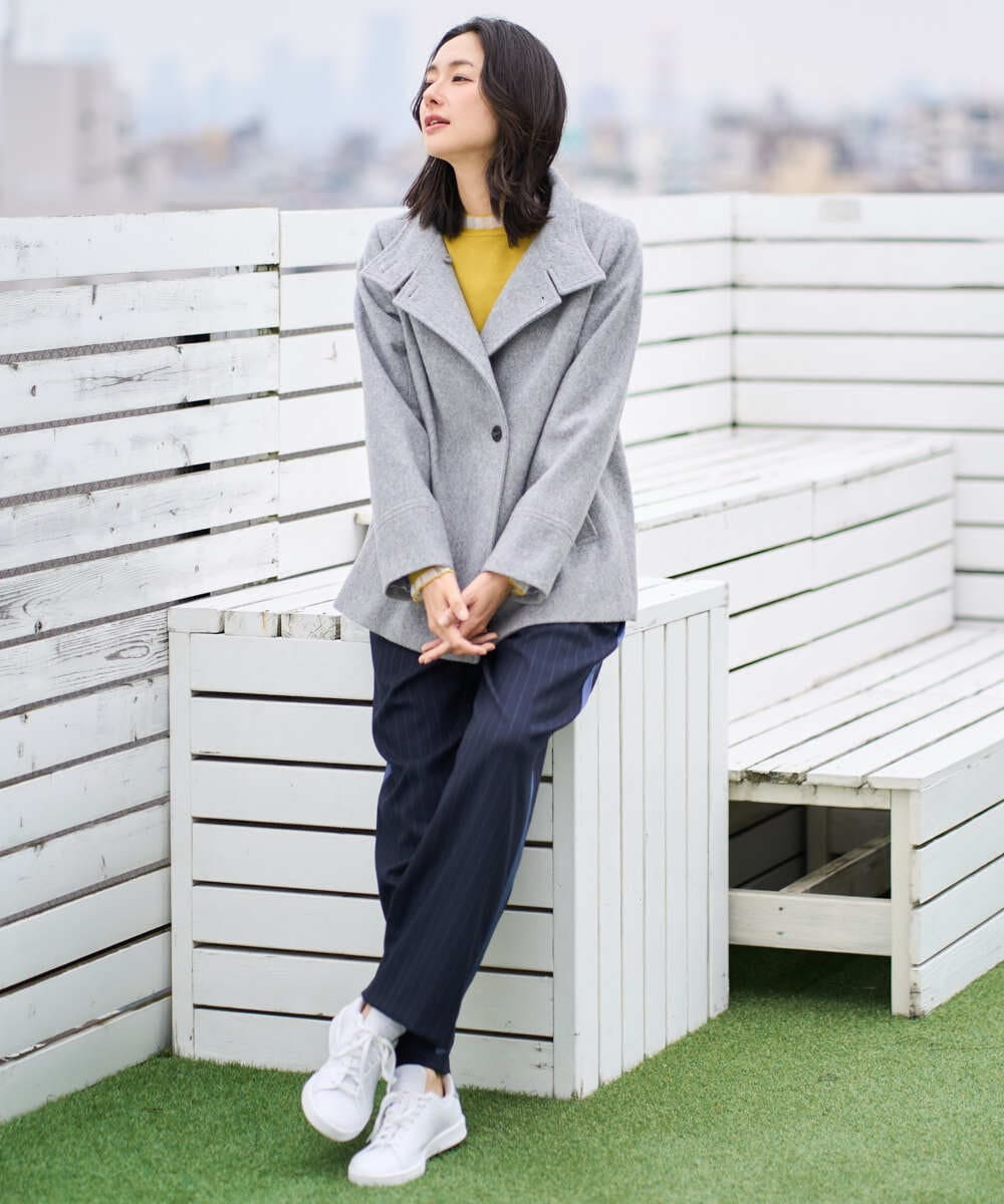 PZLAD32290 GEORGES RECH(ジョルジュ・レッシュ) [日本製]サイドラインウールストライプワイドパンツ ライトグレー