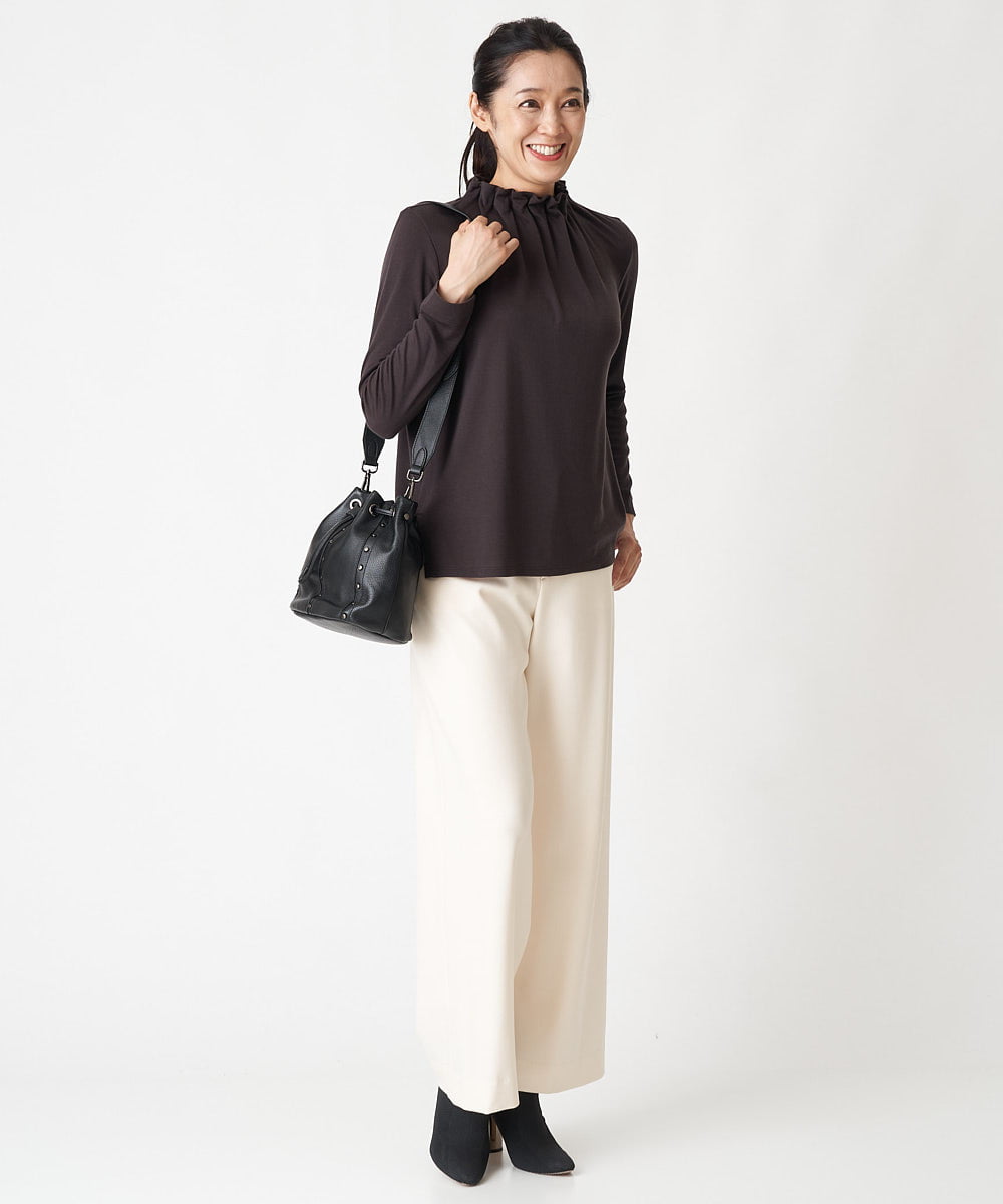 PZLAV60230 GEORGES RECH(ジョルジュ・レッシュ)  [日本製]裏起毛ストレッチワイドストレートパンツ グリーン
