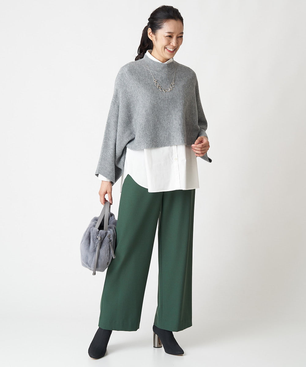 PZLAV60230 GEORGES RECH(ジョルジュ・レッシュ)  [日本製]裏起毛ストレッチワイドストレートパンツ グリーン
