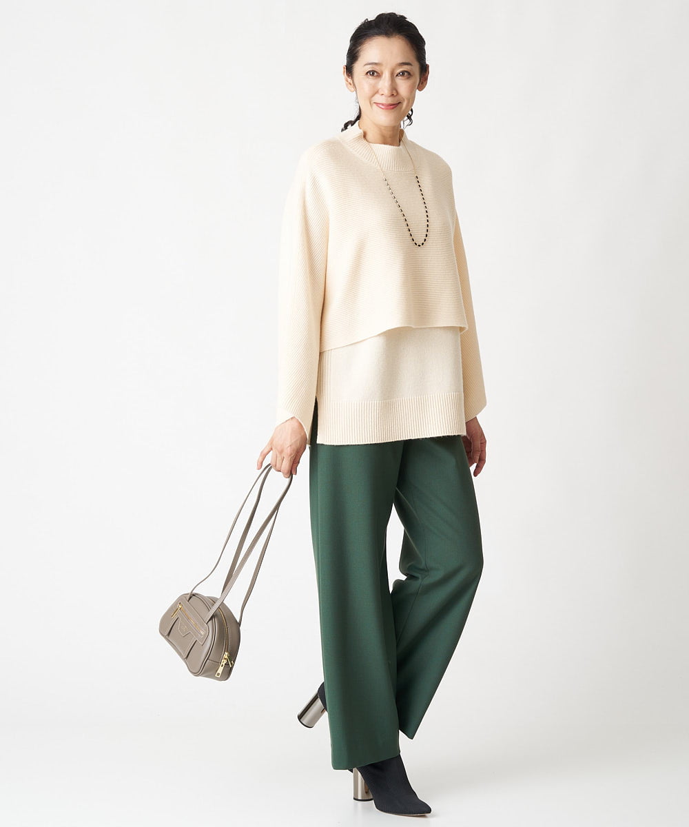 PZLAV60230 GEORGES RECH(ジョルジュ・レッシュ)  [日本製]裏起毛ストレッチワイドストレートパンツ グリーン