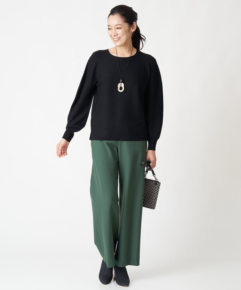 PZLAV60230 GEORGES RECH(ジョルジュ・レッシュ)  [日本製]裏起毛ストレッチワイドストレートパンツ グリーン