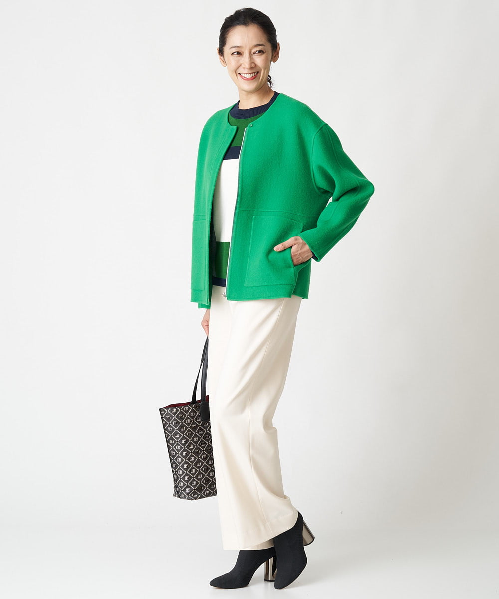 PZLAV60230 GEORGES RECH(ジョルジュ・レッシュ)  [日本製]裏起毛ストレッチワイドストレートパンツ グリーン