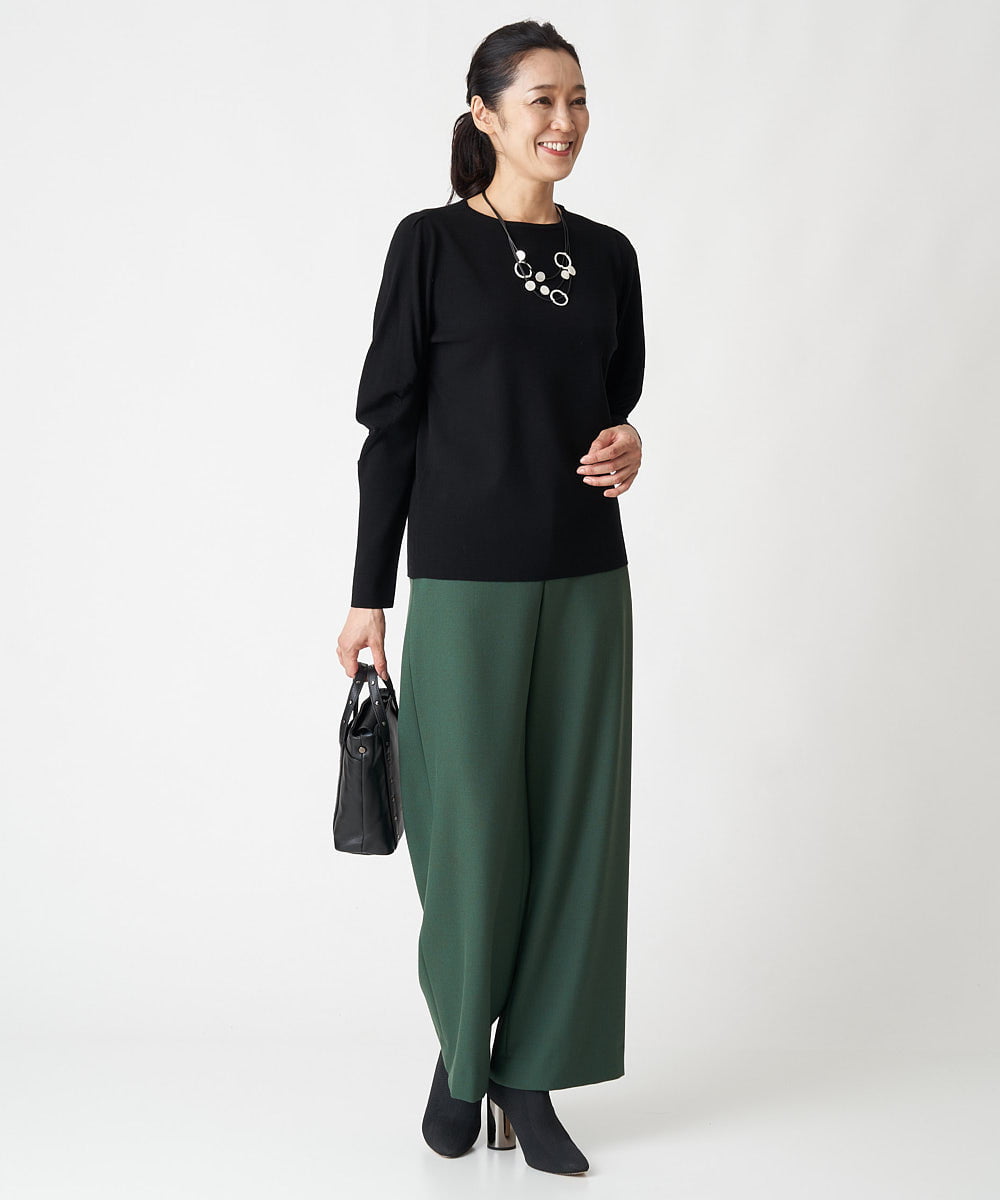 PZLAV60230 GEORGES RECH(ジョルジュ・レッシュ)  [日本製]裏起毛ストレッチワイドストレートパンツ グリーン