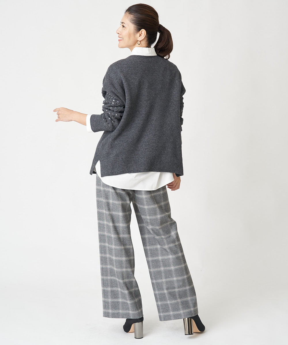 PZLAW51290 GEORGES RECH(ジョルジュ・レッシュ)  [日本製]両面起毛チェックワイドストレートラメパンツ ライトグレー