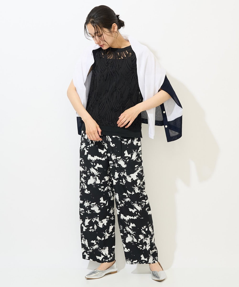 PZLGA43290 GEORGES RECH(ジョルジュ・レッシュ) [日本製]ブラッシュパターンワイドストレートパンツ ブラック