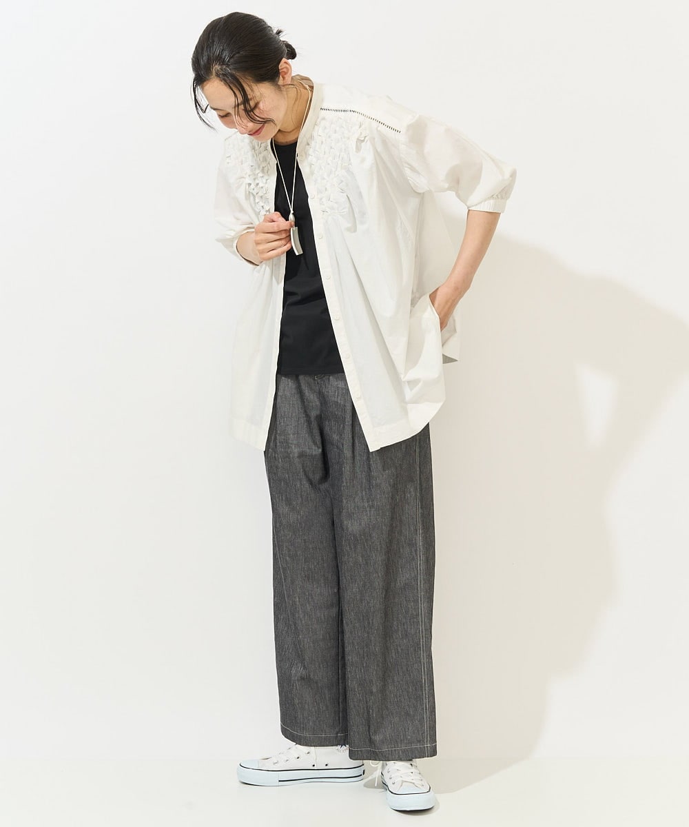 PZLGA49270 GEORGES RECH(ジョルジュ・レッシュ)  [日本製]デニムライクリネンワイドパンツ ブラック