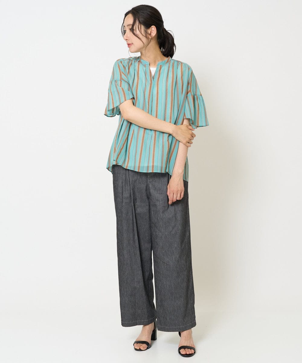 PZLGA49270 GEORGES RECH(ジョルジュ・レッシュ)  [日本製]デニムライクリネンワイドパンツ ブラック