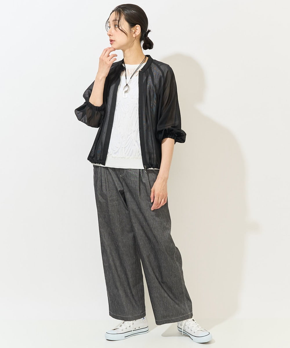 PZLGA49270 GEORGES RECH(ジョルジュ・レッシュ)  [日本製]デニムライクリネンワイドパンツ ブラック