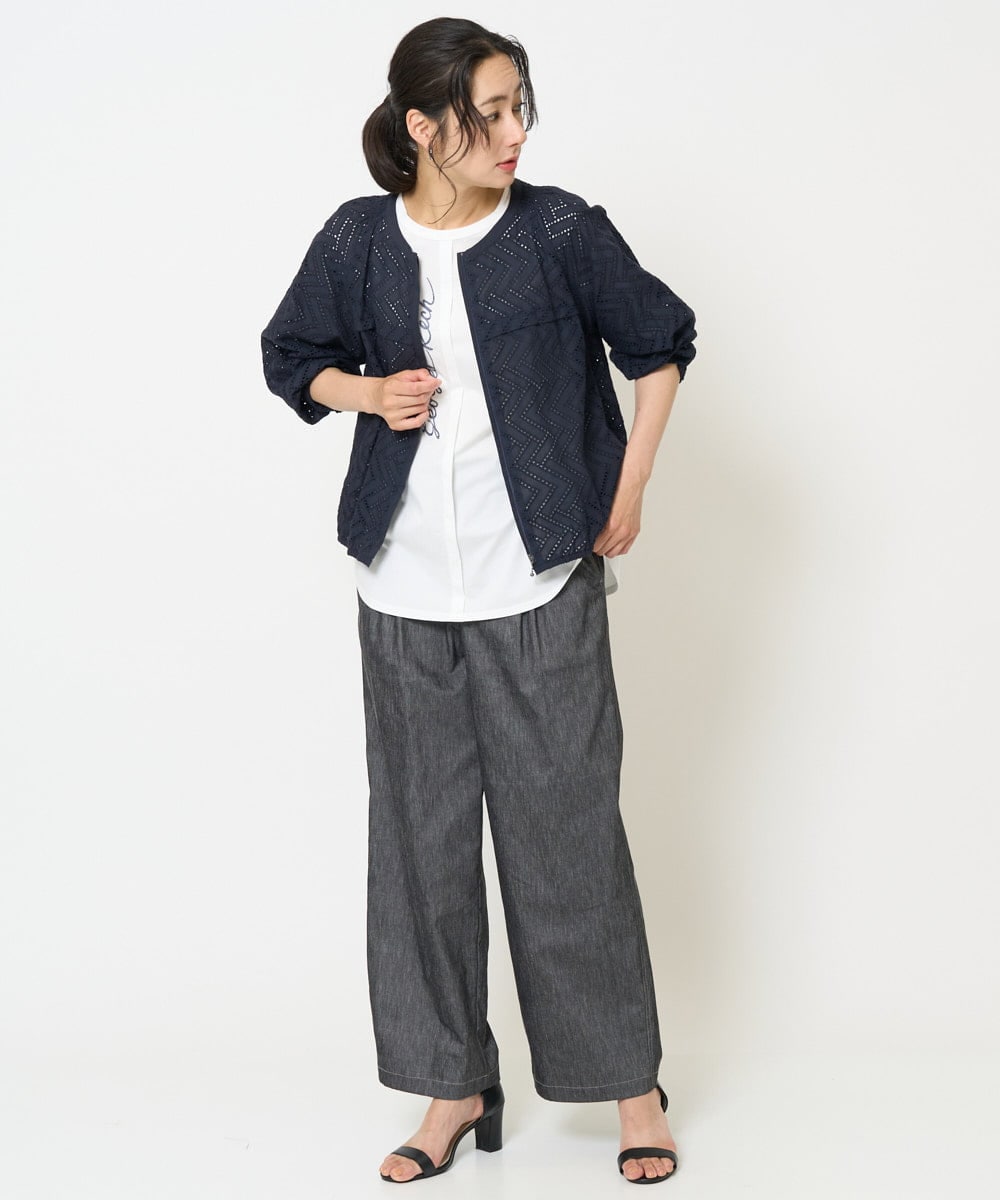 PZLGA49270 GEORGES RECH(ジョルジュ・レッシュ)  [日本製]デニムライクリネンワイドパンツ ブラック