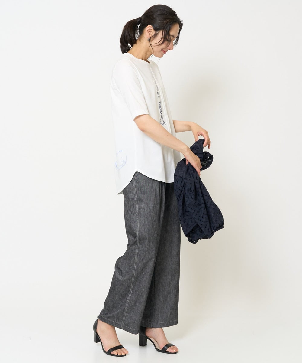 PZLGA49270 GEORGES RECH(ジョルジュ・レッシュ)  [日本製]デニムライクリネンワイドパンツ ブラック