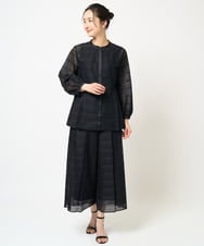 PZLGB34270 GEORGES RECH(ジョルジュ・レッシュ) 幾何ボーダーレースプリーツワイドパンツ ブラック
