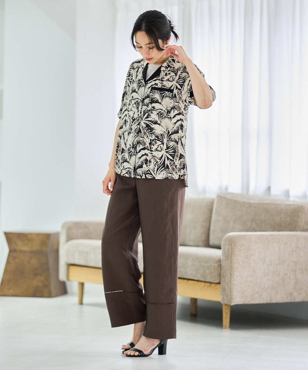 PZLGD31290 GEORGES RECH(ジョルジュ・レッシュ)  [セットアップ対応]フレンチリネンハシゴレースワイドパンツ ブラウン