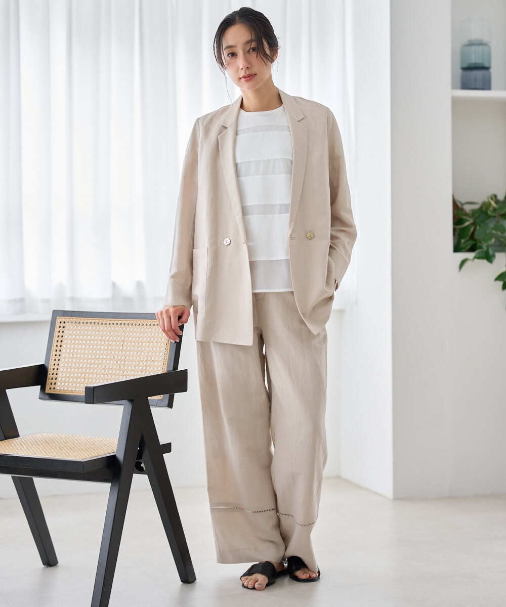 PZLGD31290 GEORGES RECH(ジョルジュ・レッシュ)  [セットアップ対応]フレンチリネンハシゴレースワイドパンツ ブラウン