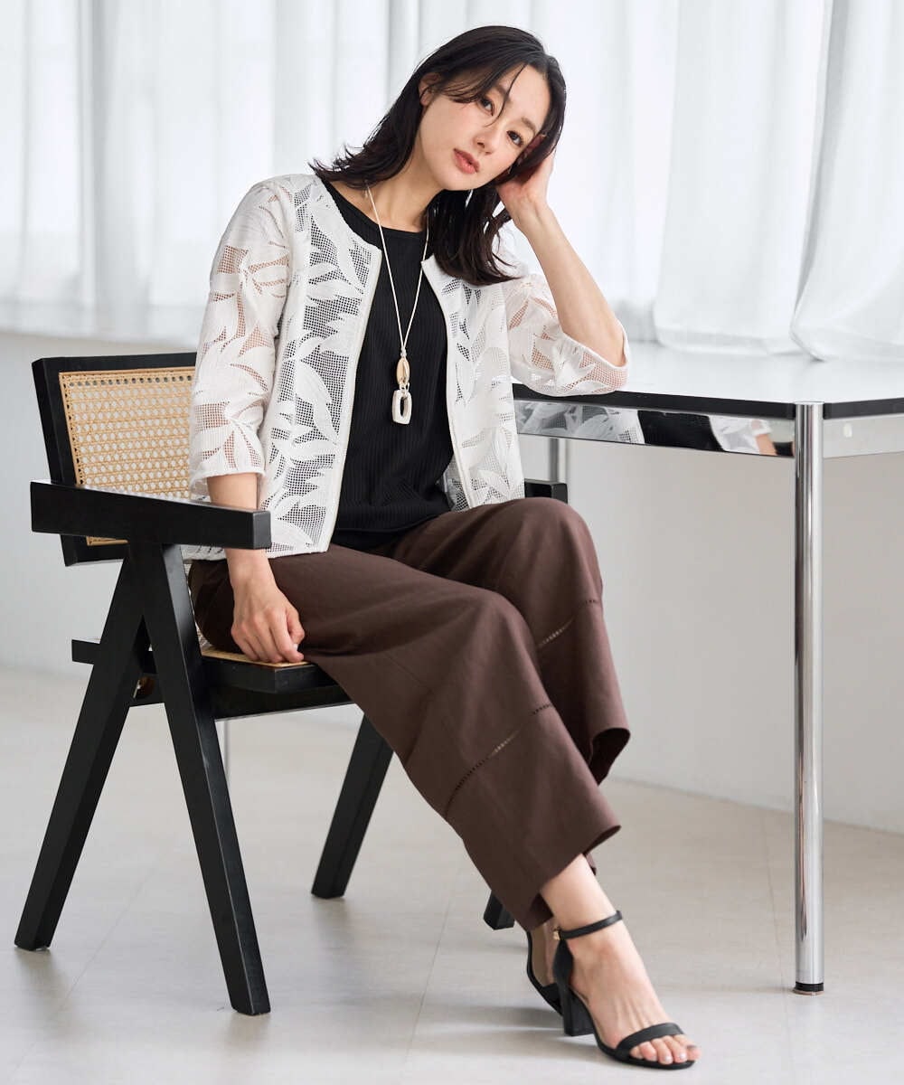 PZLGD31290 GEORGES RECH(ジョルジュ・レッシュ)  [セットアップ対応]フレンチリネンハシゴレースワイドパンツ ブラウン