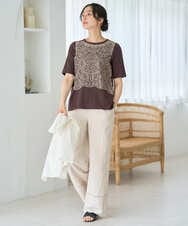 PZLGD31290 GEORGES RECH(ジョルジュ・レッシュ)  [セットアップ対応]フレンチリネンハシゴレースワイドパンツ ブラウン