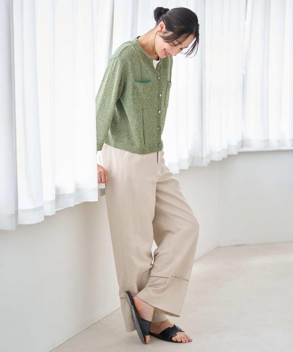 PZLGD31290 GEORGES RECH(ジョルジュ・レッシュ)  [セットアップ対応]フレンチリネンハシゴレースワイドパンツ ブラウン