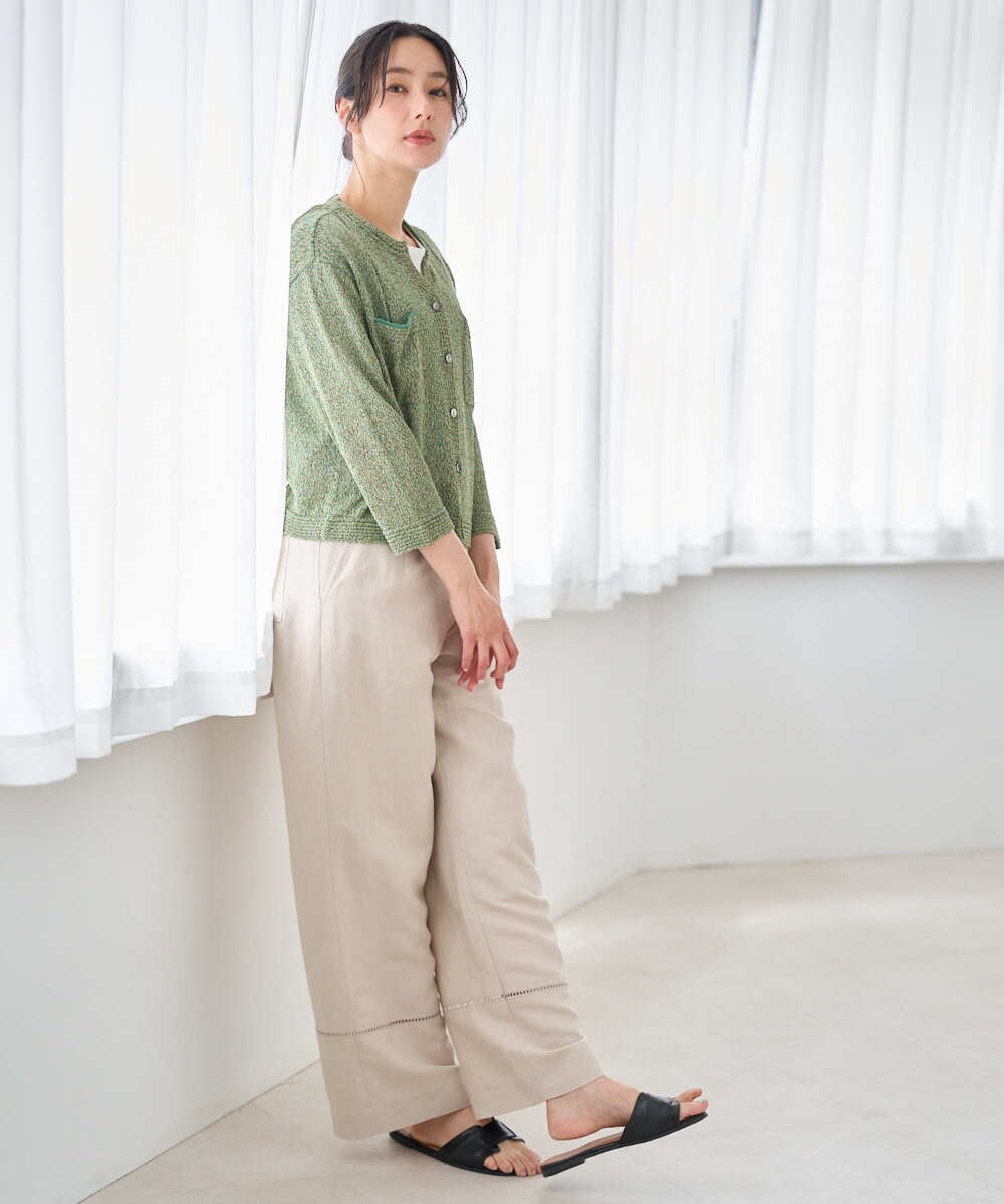 PZLGD31290 GEORGES RECH(ジョルジュ・レッシュ)  [セットアップ対応]フレンチリネンハシゴレースワイドパンツ ブラウン