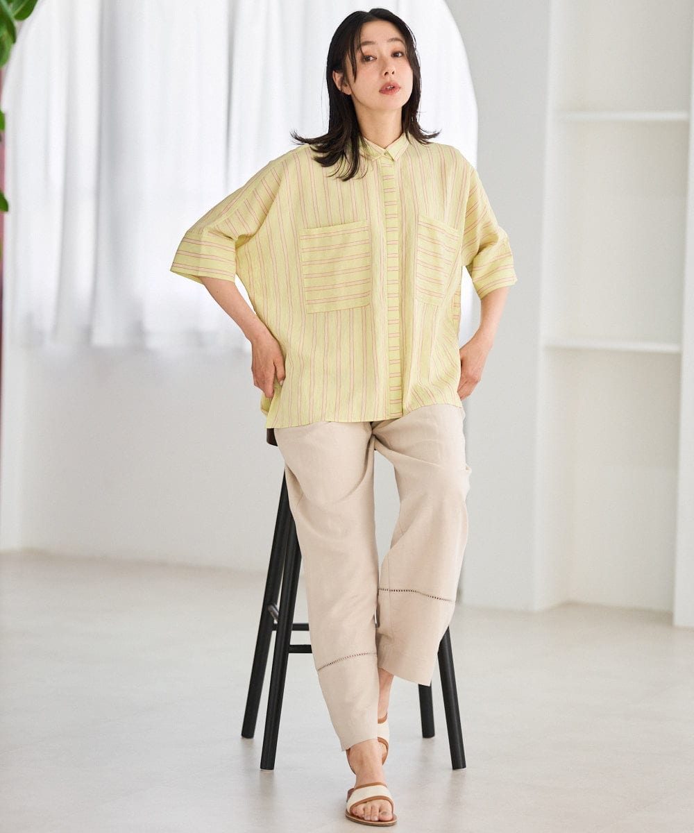 PZLGD31290 GEORGES RECH(ジョルジュ・レッシュ)  [セットアップ対応]フレンチリネンハシゴレースワイドパンツ ブラウン