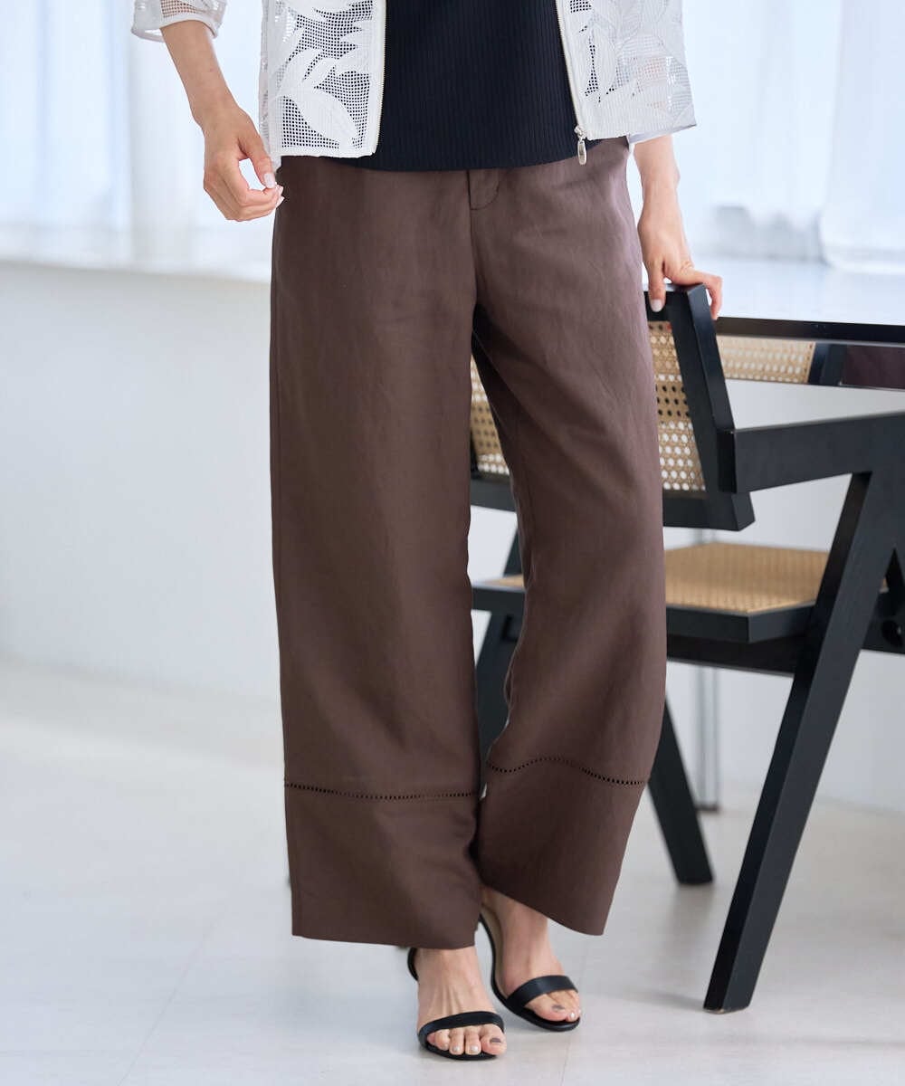 PZLGD31290 GEORGES RECH(ジョルジュ・レッシュ)  [セットアップ対応]フレンチリネンハシゴレースワイドパンツ ブラウン
