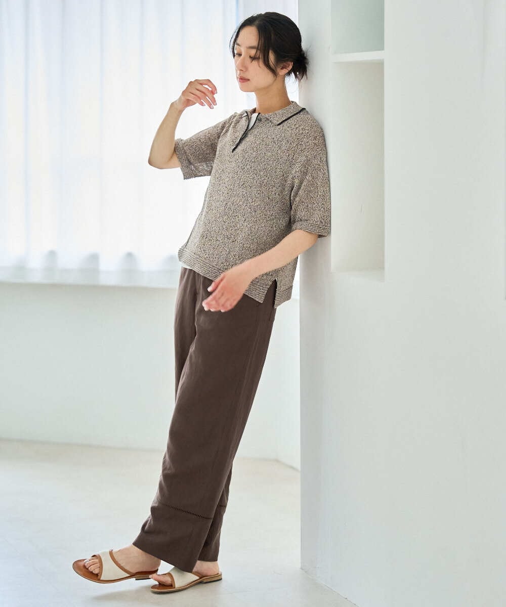 PZLGD31290 GEORGES RECH(ジョルジュ・レッシュ)  [セットアップ対応]フレンチリネンハシゴレースワイドパンツ ブラウン