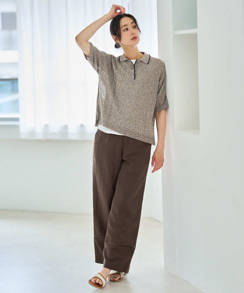 PZLGD31290 GEORGES RECH(ジョルジュ・レッシュ)  [セットアップ対応]フレンチリネンハシゴレースワイドパンツ ブラウン