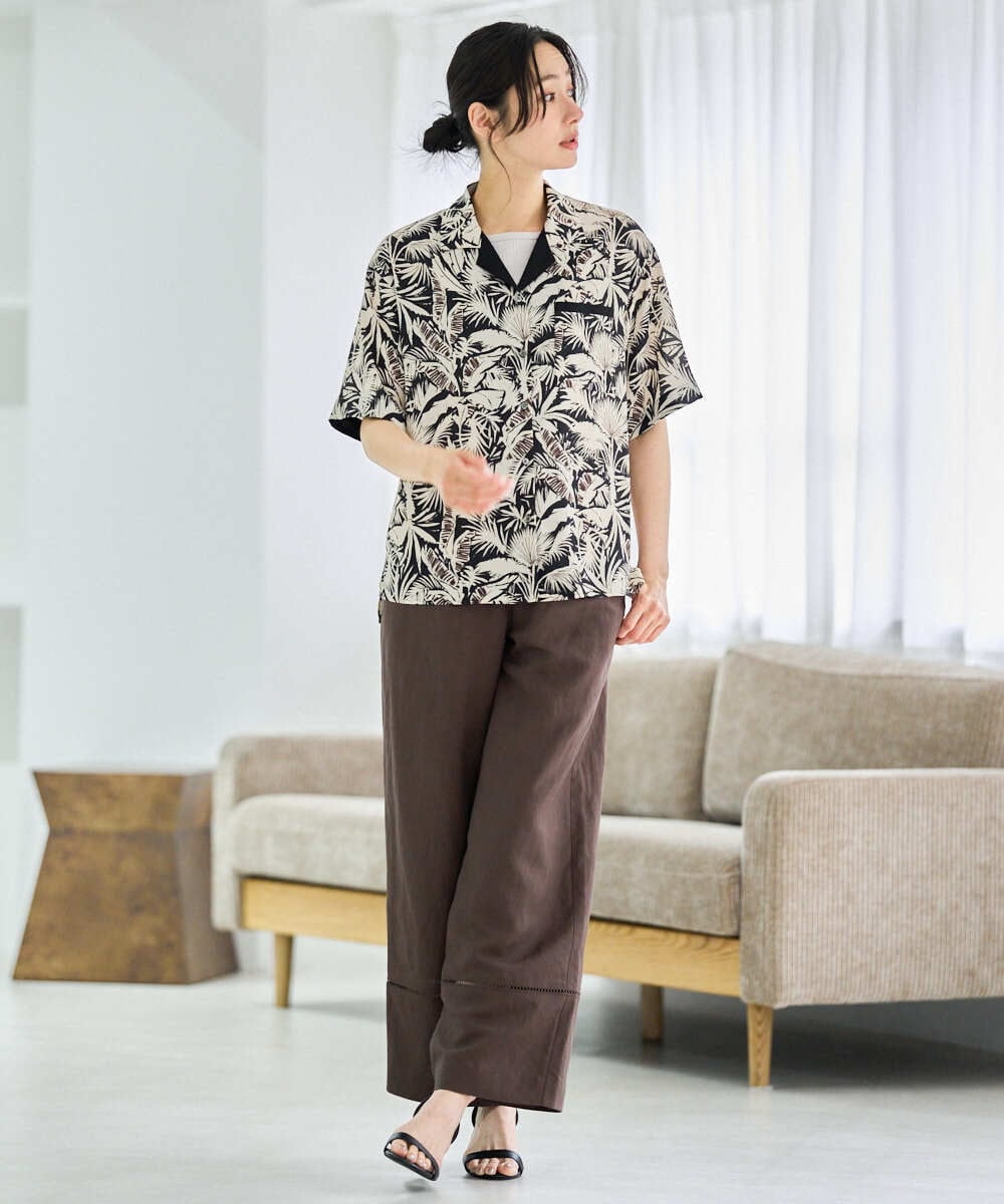 PZLGD31290 GEORGES RECH(ジョルジュ・レッシュ)  [セットアップ対応]フレンチリネンハシゴレースワイドパンツ ブラウン