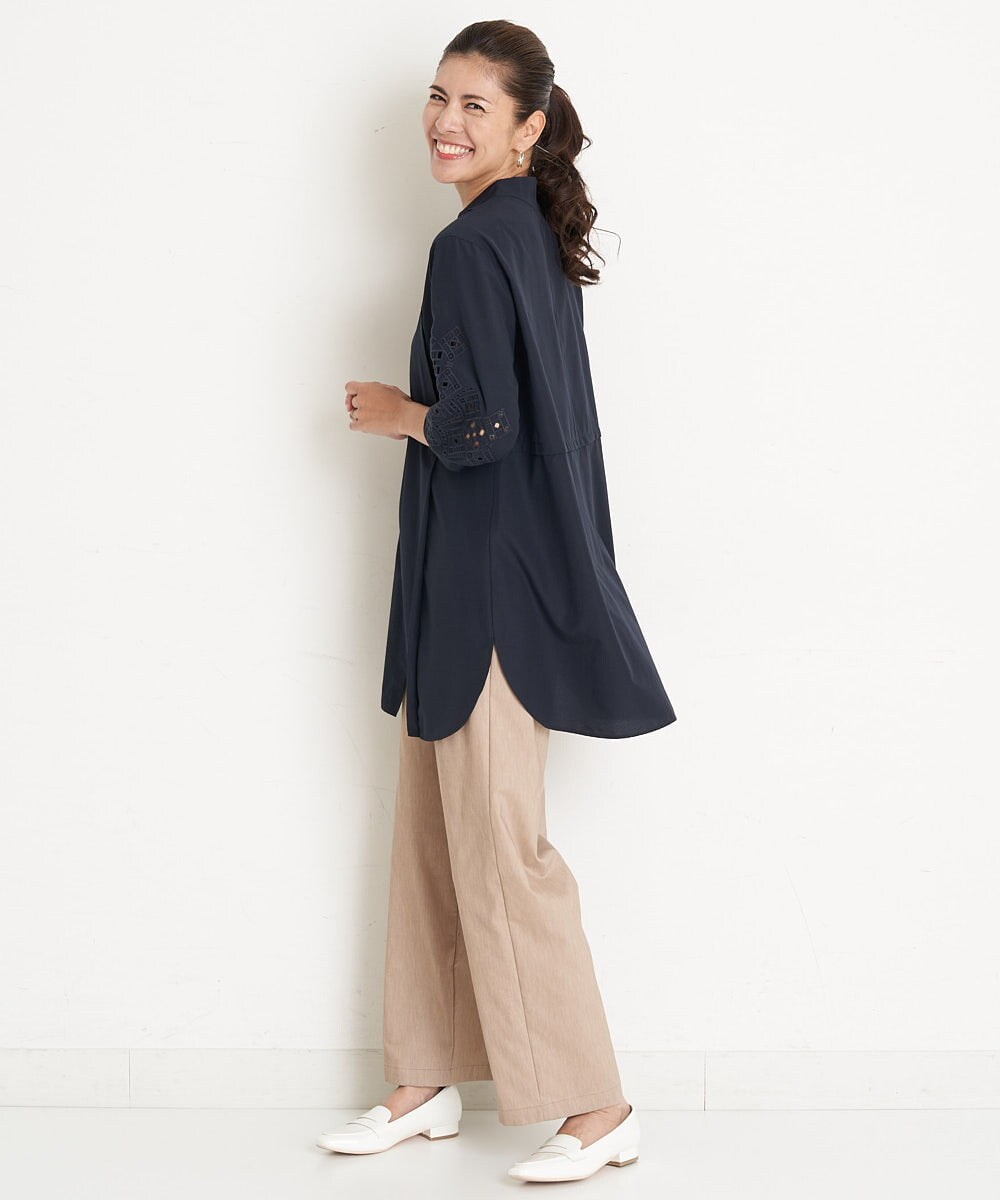 PZLGU24210 GEORGES RECH(ジョルジュ・レッシュ) [定番素材]スマッシュリネンストレッチワイドパンツ ブラック