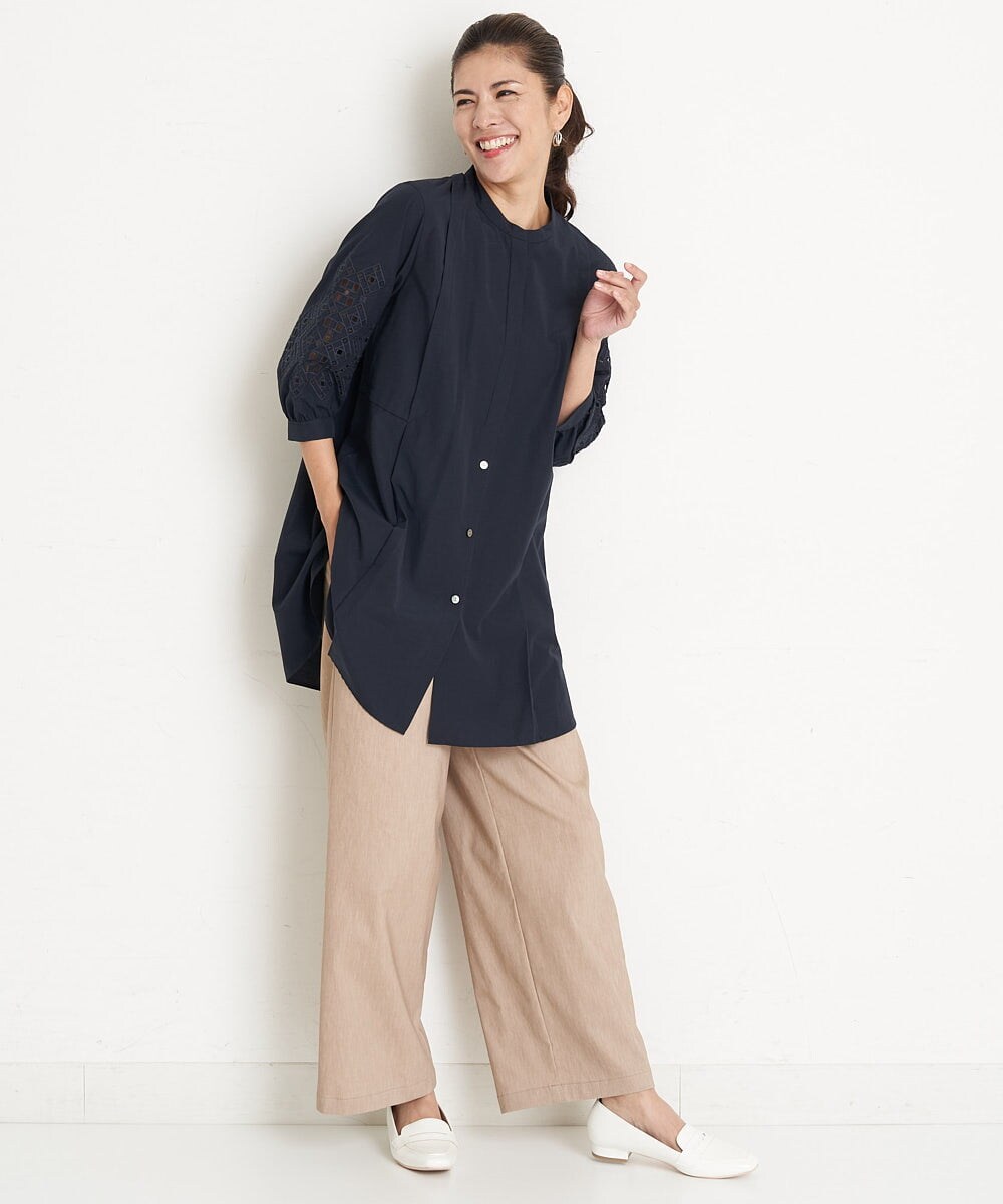 PZLGU24210 GEORGES RECH(ジョルジュ・レッシュ) [定番素材]スマッシュリネンストレッチワイドパンツ ブラック