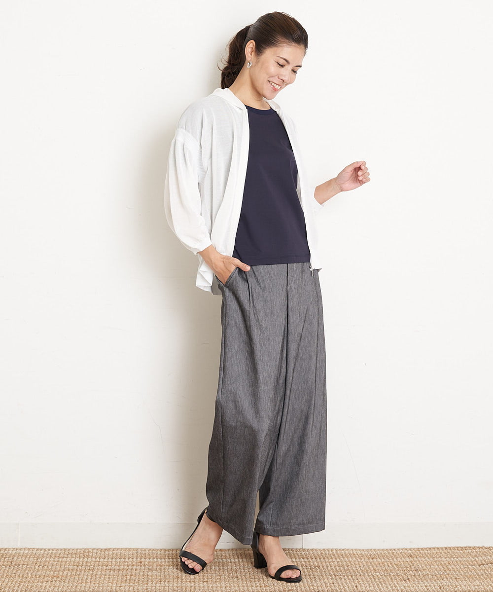 PZLGU24210 GEORGES RECH(ジョルジュ・レッシュ) [定番素材]スマッシュリネンストレッチワイドパンツ ブラック