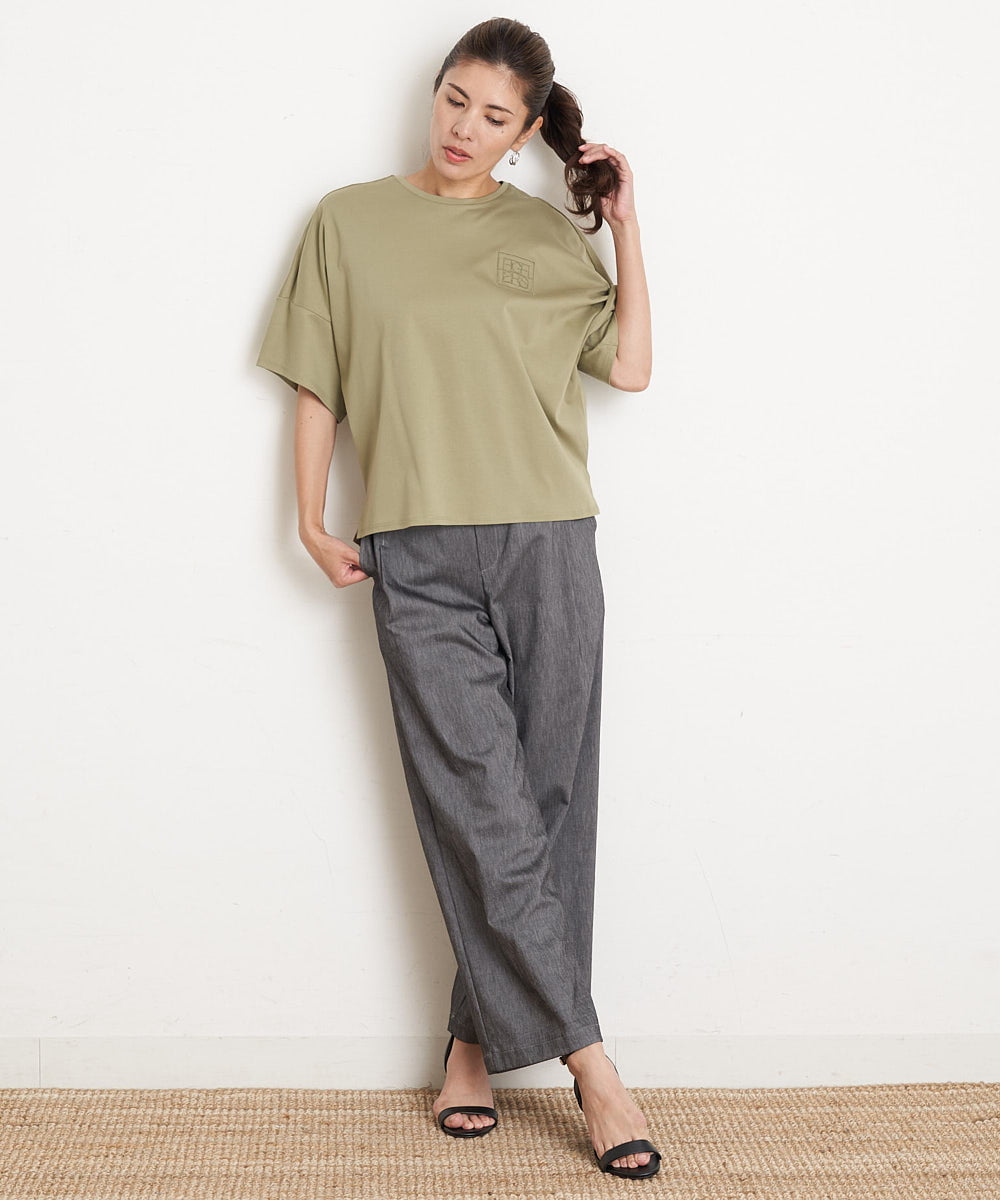 PZLGU24210 GEORGES RECH(ジョルジュ・レッシュ) [定番素材]スマッシュリネンストレッチワイドパンツ ブラック