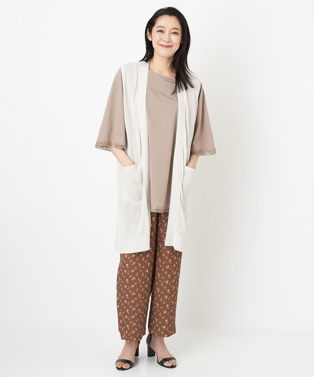 PZLGU48270 GEORGES RECH(ジョルジュ・レッシュ) ジャガードフラワー柄ストレートパンツ グリーン×ブラック