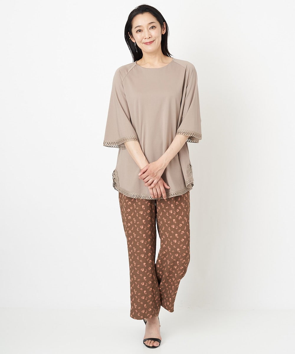 PZLGU48270 GEORGES RECH(ジョルジュ・レッシュ) ジャガードフラワー柄ストレートパンツ グリーン×ブラック