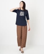 PZLGU48270 GEORGES RECH(ジョルジュ・レッシュ) ジャガードフラワー柄ストレートパンツ グリーン×ブラック