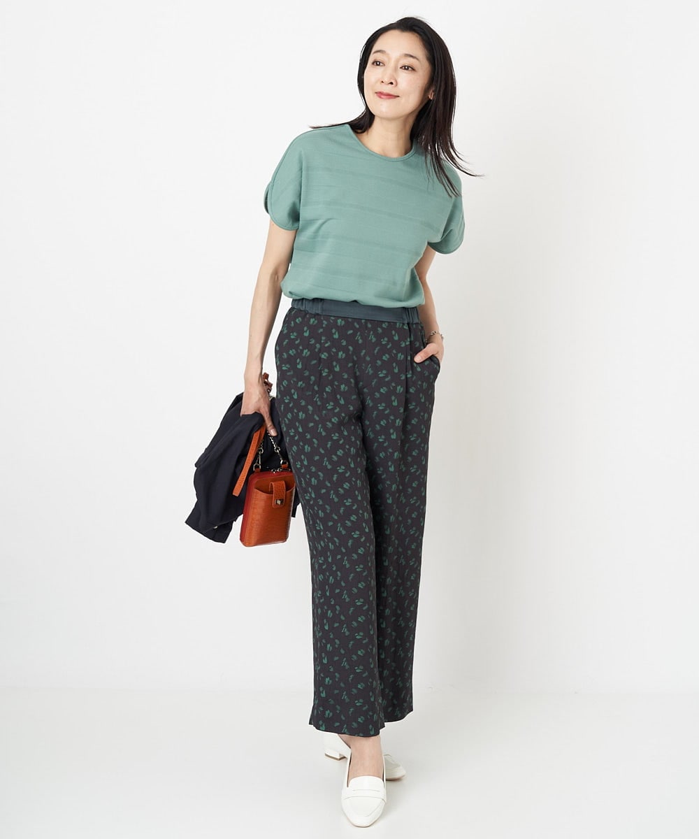 PZLGU48270 GEORGES RECH(ジョルジュ・レッシュ) ジャガードフラワー柄ストレートパンツ グリーン×ブラック