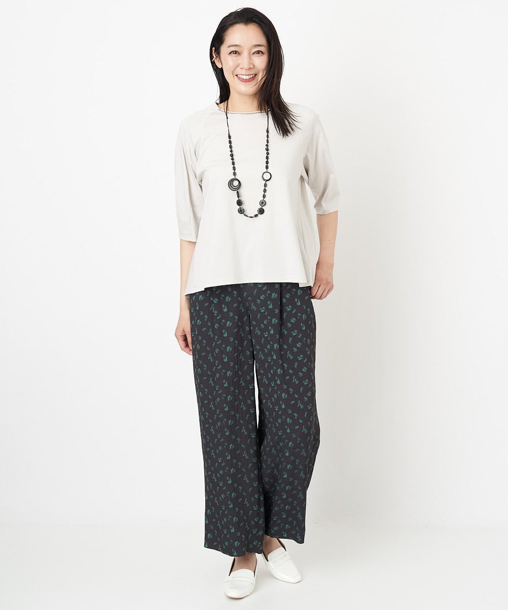 PZLGU48270 GEORGES RECH(ジョルジュ・レッシュ) ジャガードフラワー柄ストレートパンツ グリーン×ブラック