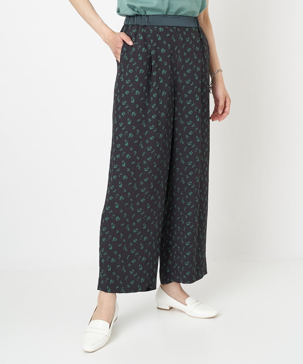 PZLGU48270 GEORGES RECH(ジョルジュ・レッシュ) ジャガードフラワー柄ストレートパンツ グリーン×ブラック