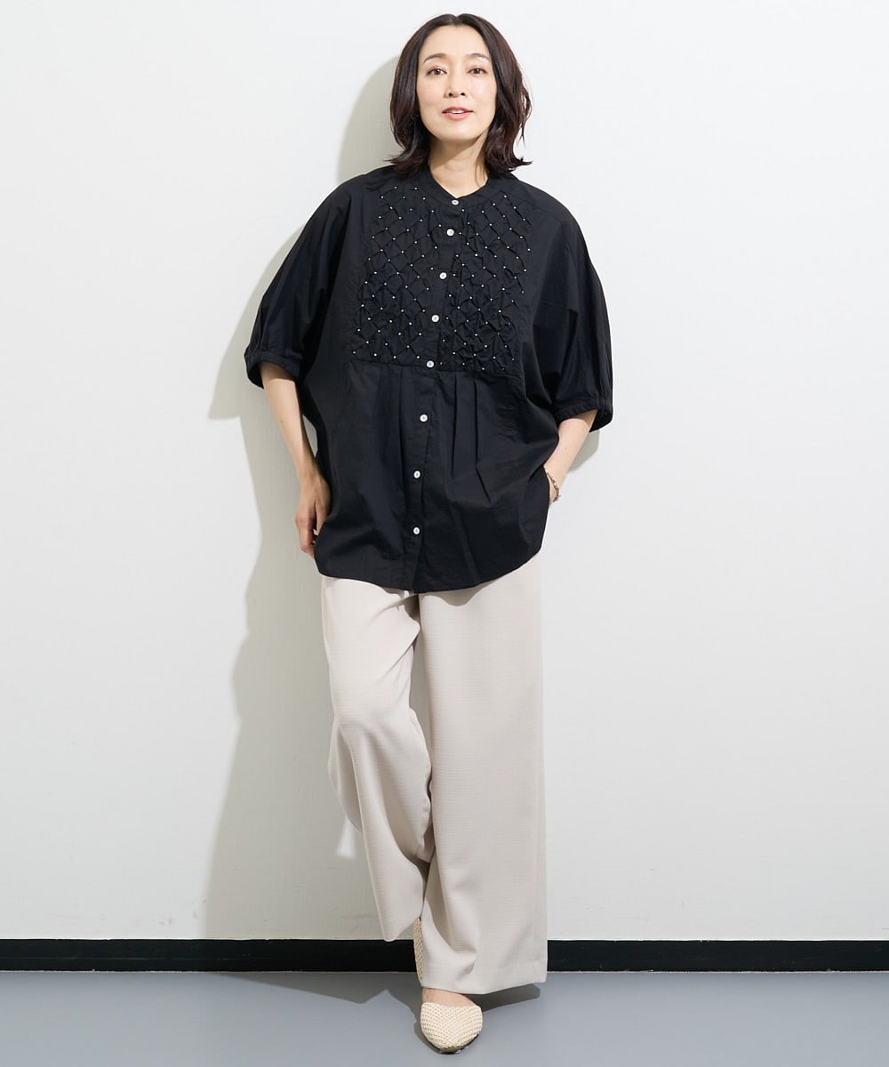 PZLGV59250 GEORGES RECH(ジョルジュ・レッシュ)  [日本製]スラブキャタピラーストレートパンツ ベージュ