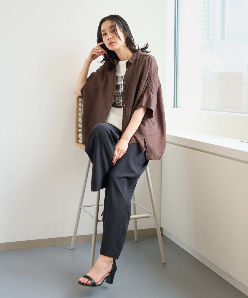 PZLHE70230 GEORGES RECH(ジョルジュ・レッシュ) リネン混リラックスワイドパンツ ベージュ