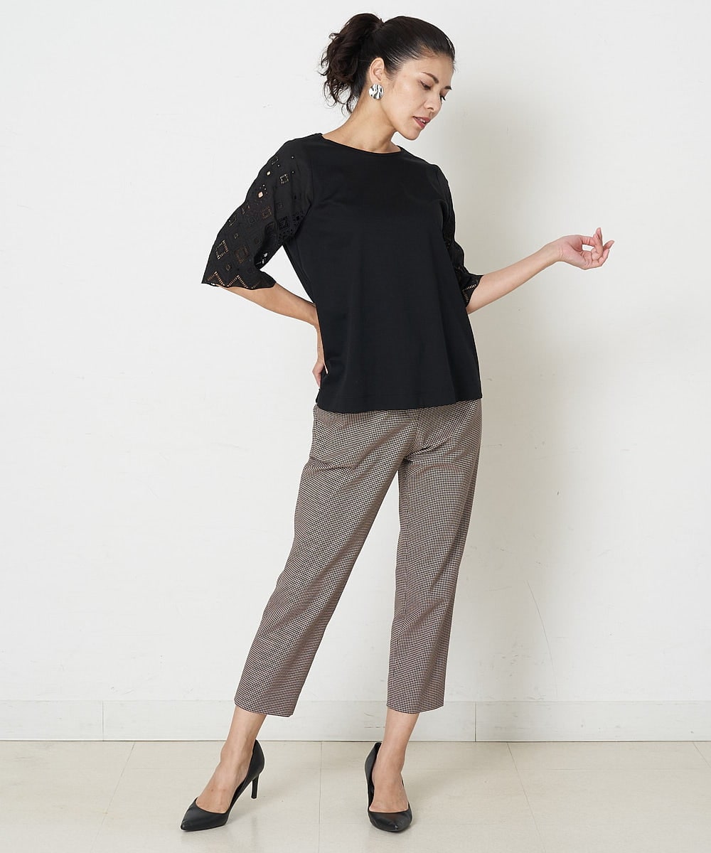 PZLJP35210 GEORGES RECH(ジョルジュ・レッシュ) 千鳥柄テーパードパンツ ブラウン