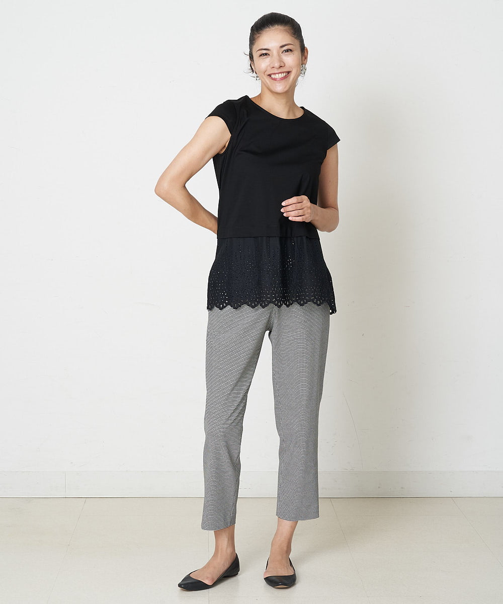 PZLJP35210 GEORGES RECH(ジョルジュ・レッシュ) 千鳥柄テーパードパンツ ブラック