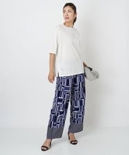 PZLJT31330 GEORGES RECH(ジョルジュ・レッシュ)  [日本製]ジオメトリックストレートワイドパンツ ブルー