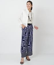 PZLJT31330 GEORGES RECH(ジョルジュ・レッシュ)  [日本製]ジオメトリックストレートワイドパンツ ブルー