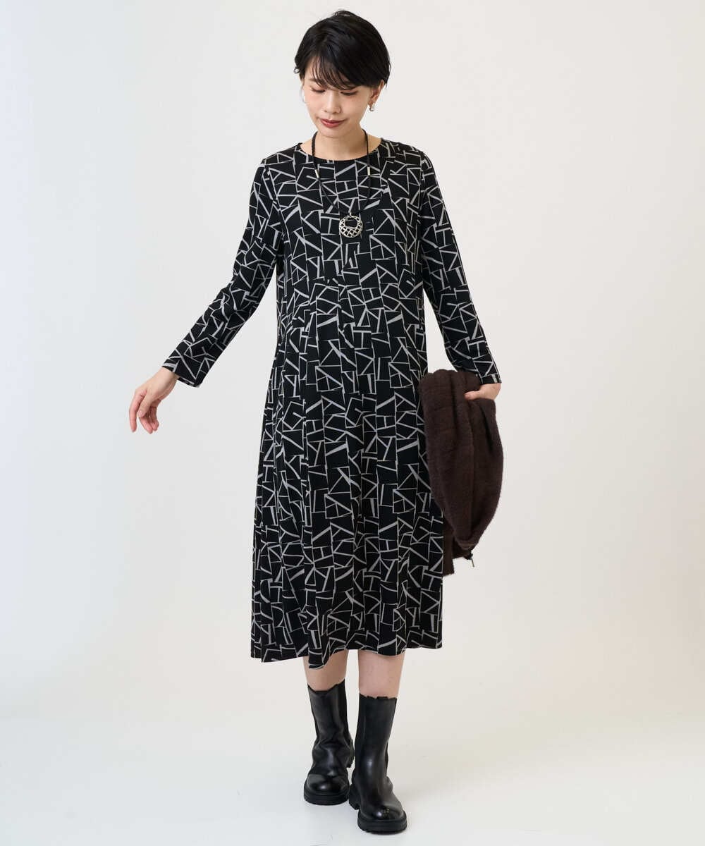 PZPAD22450 GEORGES RECH(ジョルジュ・レッシュ)  [日本製]ダブルフェイスロゴワンピース ブラック系