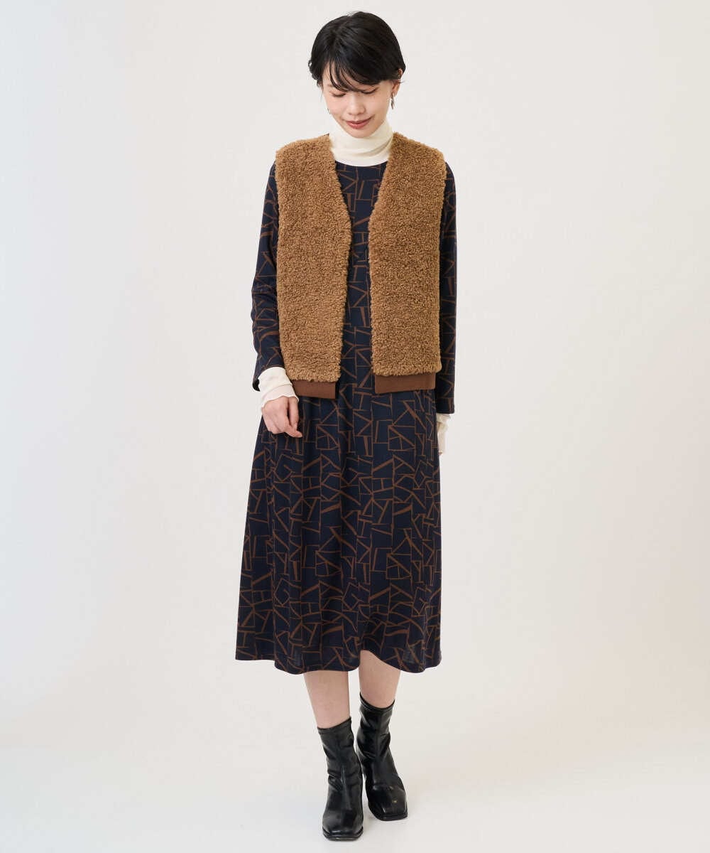 PZPAD22450 GEORGES RECH(ジョルジュ・レッシュ)  [日本製]ダブルフェイスロゴワンピース ブラック系