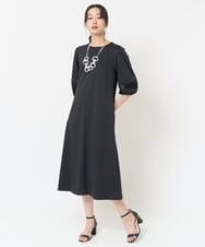 PZPGA41430 GEORGES RECH(ジョルジュ・レッシュ)  [日本製]ストレッチランタンスリーブナローワンピース ブラック