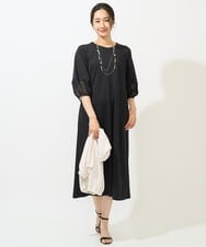PZPGA41430 GEORGES RECH(ジョルジュ・レッシュ)  [日本製/接触冷感]ストレッチランタンスリーブナローワンピース ブラック